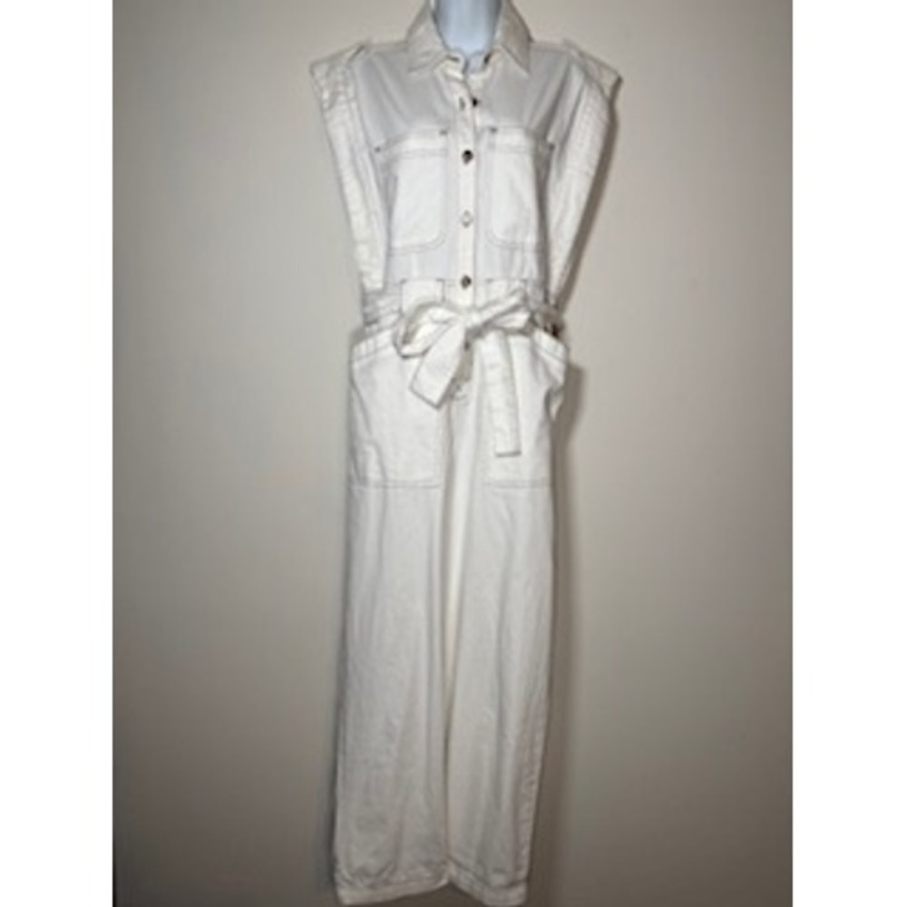 MIOU MUSE Denim Jumpsuit Small White‎ Utility Boiler Suit Structured Boho City